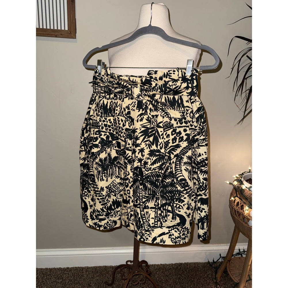 Corey Lynn Calter Safari‎ Print Paperbag Waist Skirt Women's Size 10 Tan Black